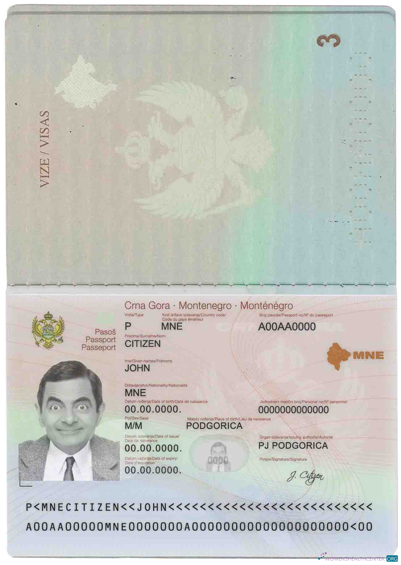 Download Montenegro passport Photoshop template